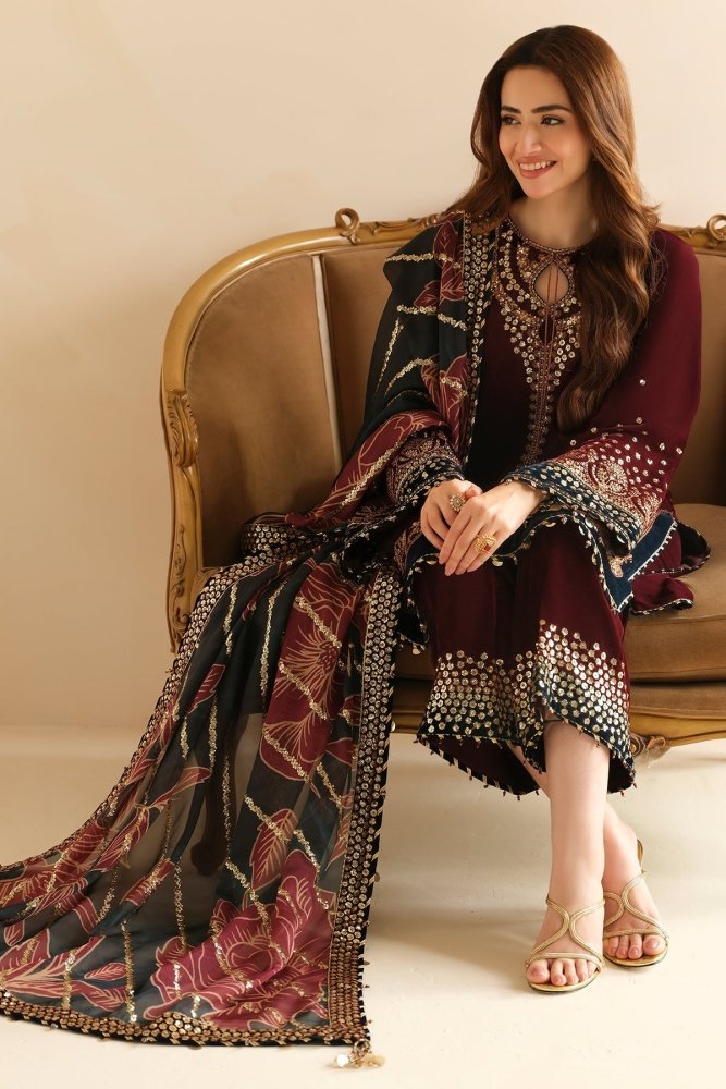 3PC EMBROIDERED MICRO 9000 VELVET DRESS - RO - 533 - Rangoli Store