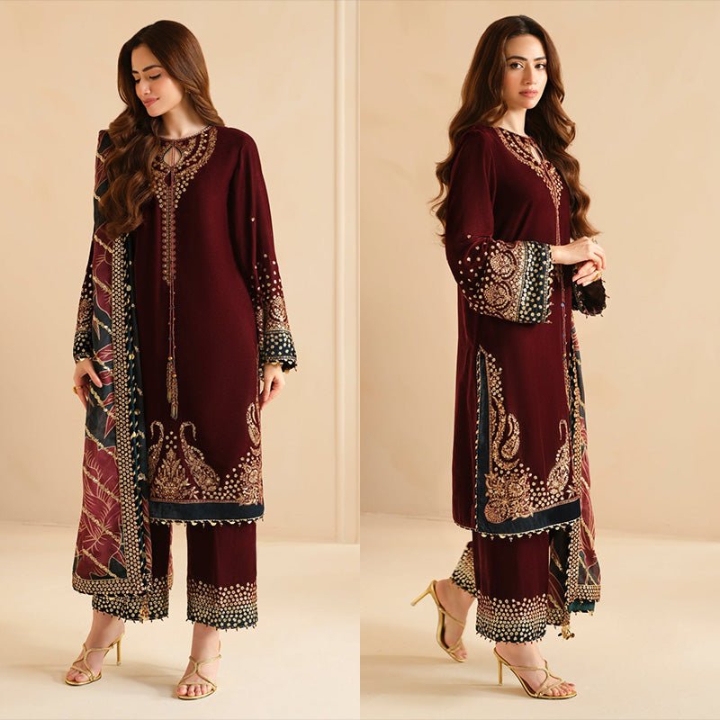 3PC EMBROIDERED MICRO 9000 VELVET DRESS - RO - 533 - Rangoli Store