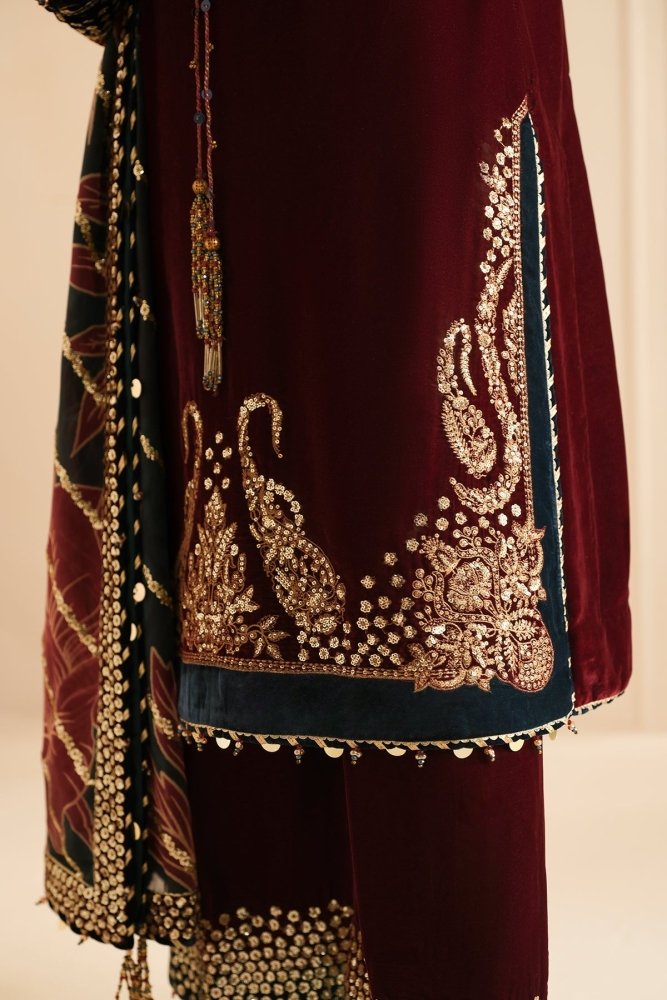 3PC EMBROIDERED MICRO 9000 VELVET DRESS - RO - 533 - Rangoli Store
