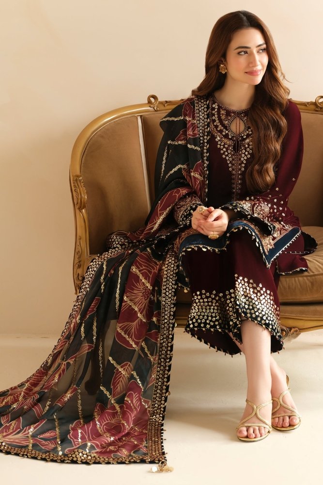3PC EMBROIDERED MICRO 9000 VELVET DRESS - RO - 533 - Rangoli Store