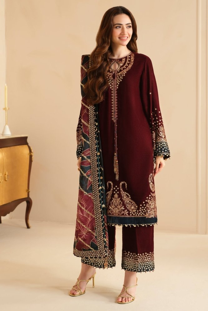 3PC EMBROIDERED MICRO 9000 VELVET DRESS - RO - 533 - Rangoli Store