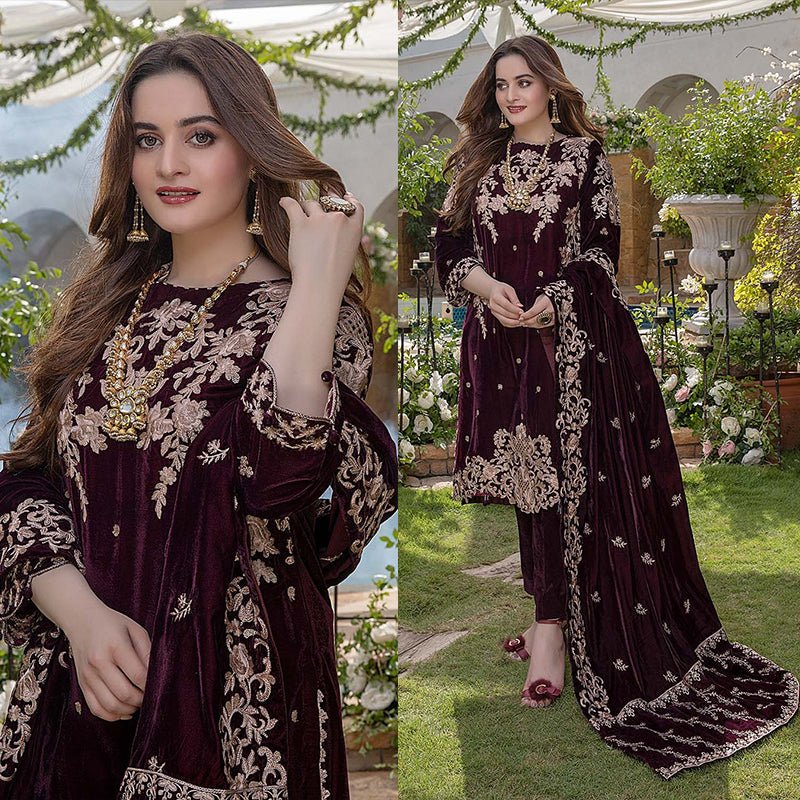 3PC EMBROIDERED MICRO 9000 VELVET DRESS - RO - 534 - Rangoli Store