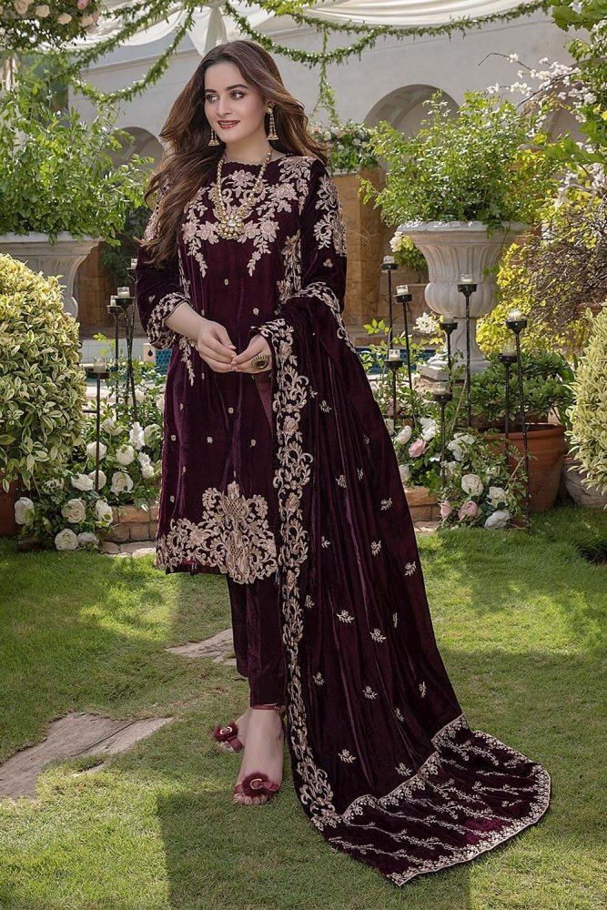 3PC EMBROIDERED MICRO 9000 VELVET DRESS - RO - 534 - Rangoli Store