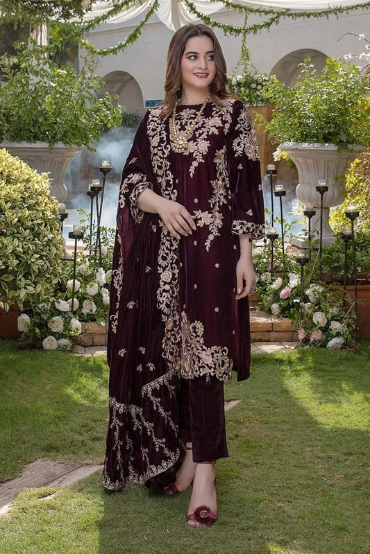 3PC EMBROIDERED MICRO 9000 VELVET DRESS - RO - 534 - Rangoli Store
