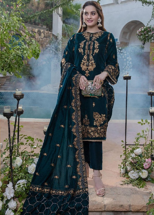 3PC EMBROIDERED MICRO 9000 VELVET DRESS - RO - 537 - Rangoli Store