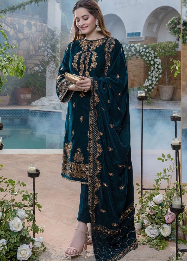 3PC EMBROIDERED MICRO 9000 VELVET DRESS - RO - 537 - Rangoli Store