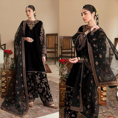 3PC EMBROIDERED MICRO 9000 VELVET DRESS - RO - 538 - Rangoli Store