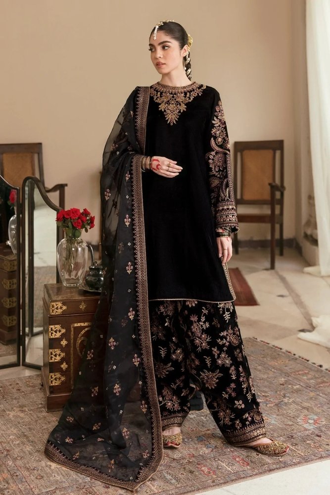 3PC EMBROIDERED MICRO 9000 VELVET DRESS - RO - 538 - Rangoli Store