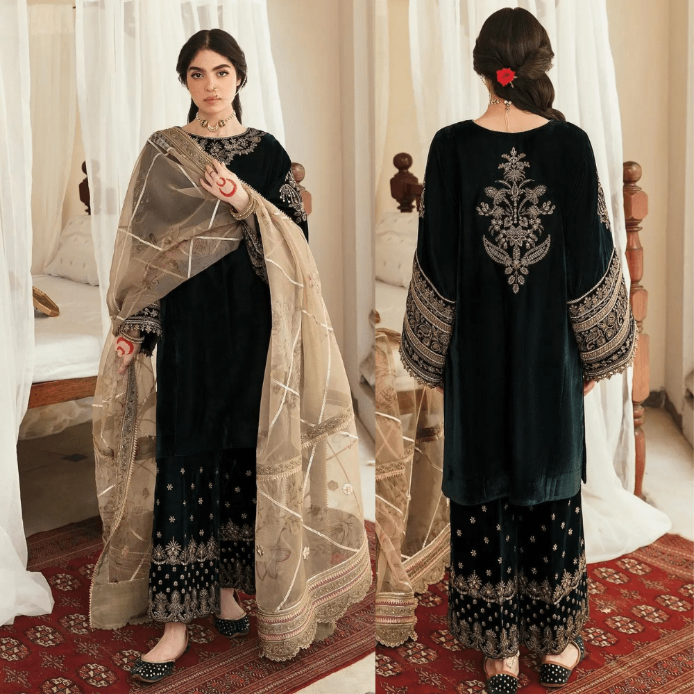 3PC EMBROIDERED MICRO 9000 VELVET DRESS - RO - 539 - Rangoli Store