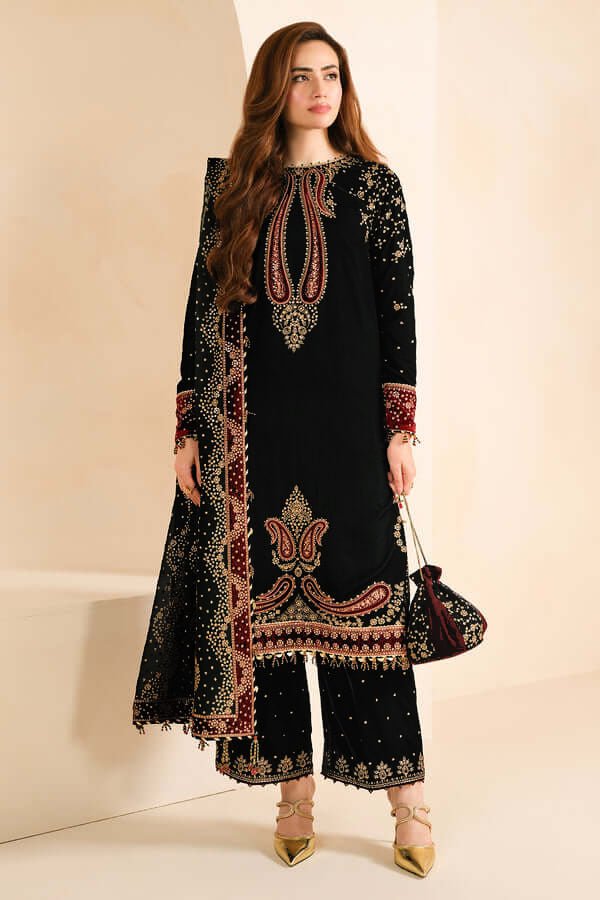 3PC EMBROIDERED MICRO 9000 VELVET DRESS - RO - 573 - Rangoli Store