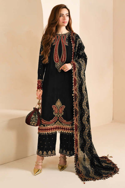 3PC EMBROIDERED MICRO 9000 VELVET DRESS - RO - 573 - Rangoli Store