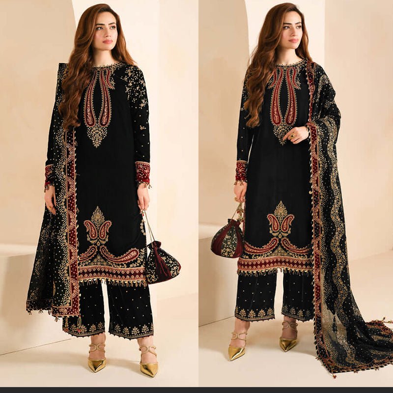 3PC EMBROIDERED MICRO 9000 VELVET DRESS - RO - 573 - Rangoli Store
