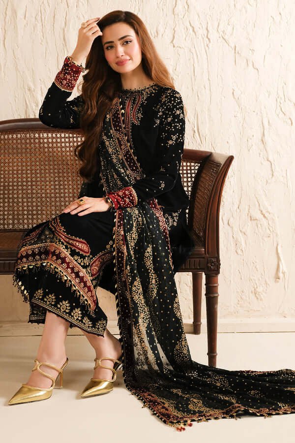 3PC EMBROIDERED MICRO 9000 VELVET DRESS - RO - 573 - Rangoli Store