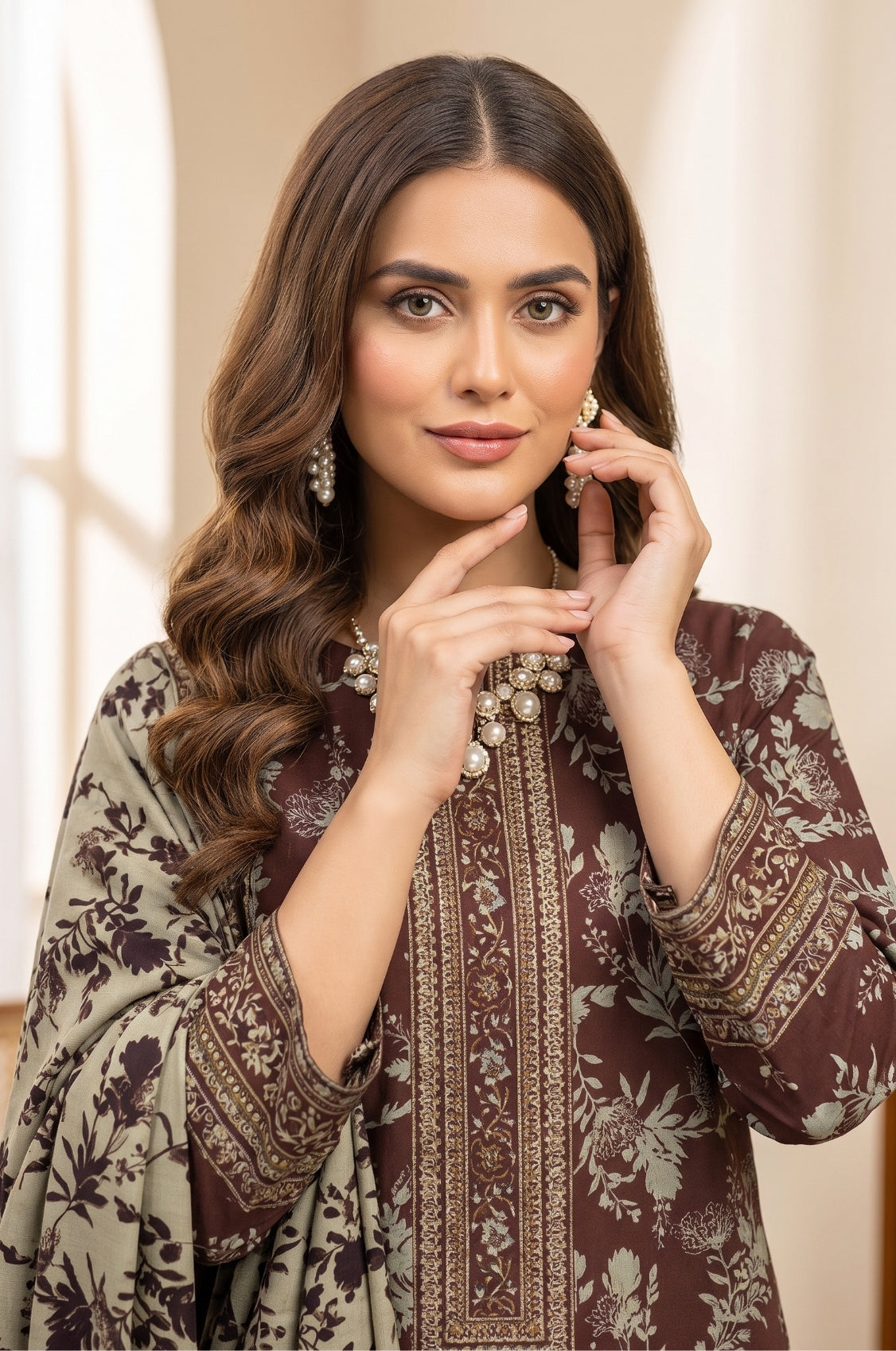 3PC PRINTED LAWN SUIT SR-144
