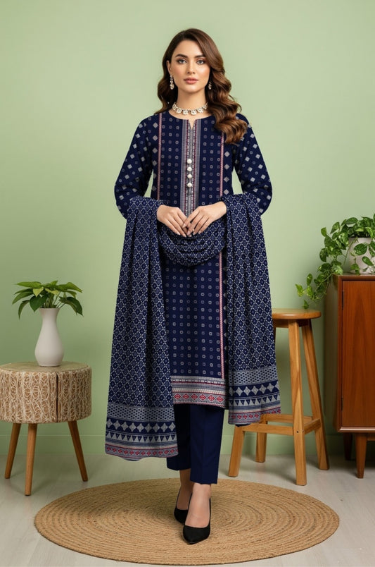 3PC PRINTED LAWN SUIT SR-136