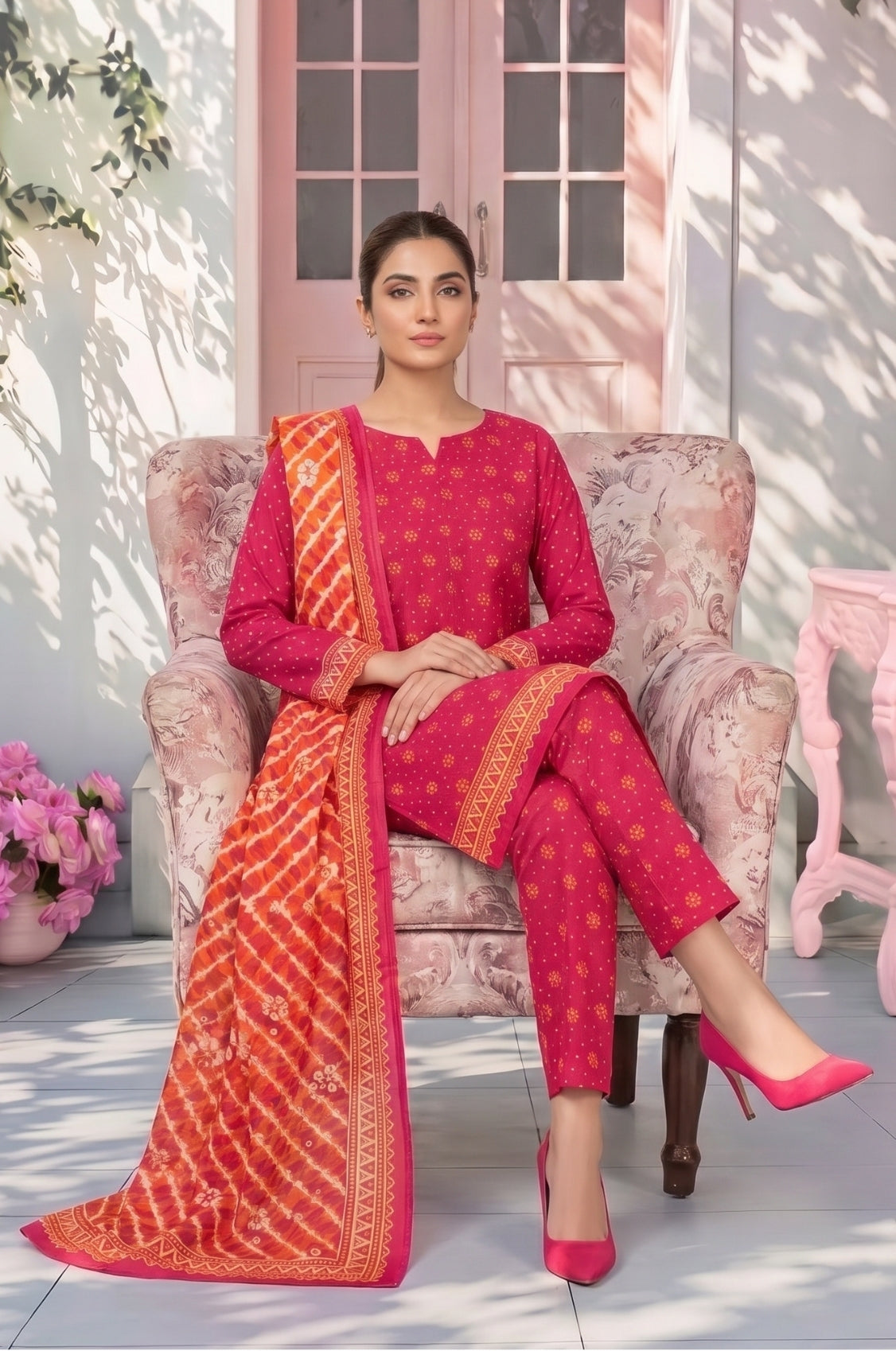 3PC PRINTED LAWN SUIT SR-146