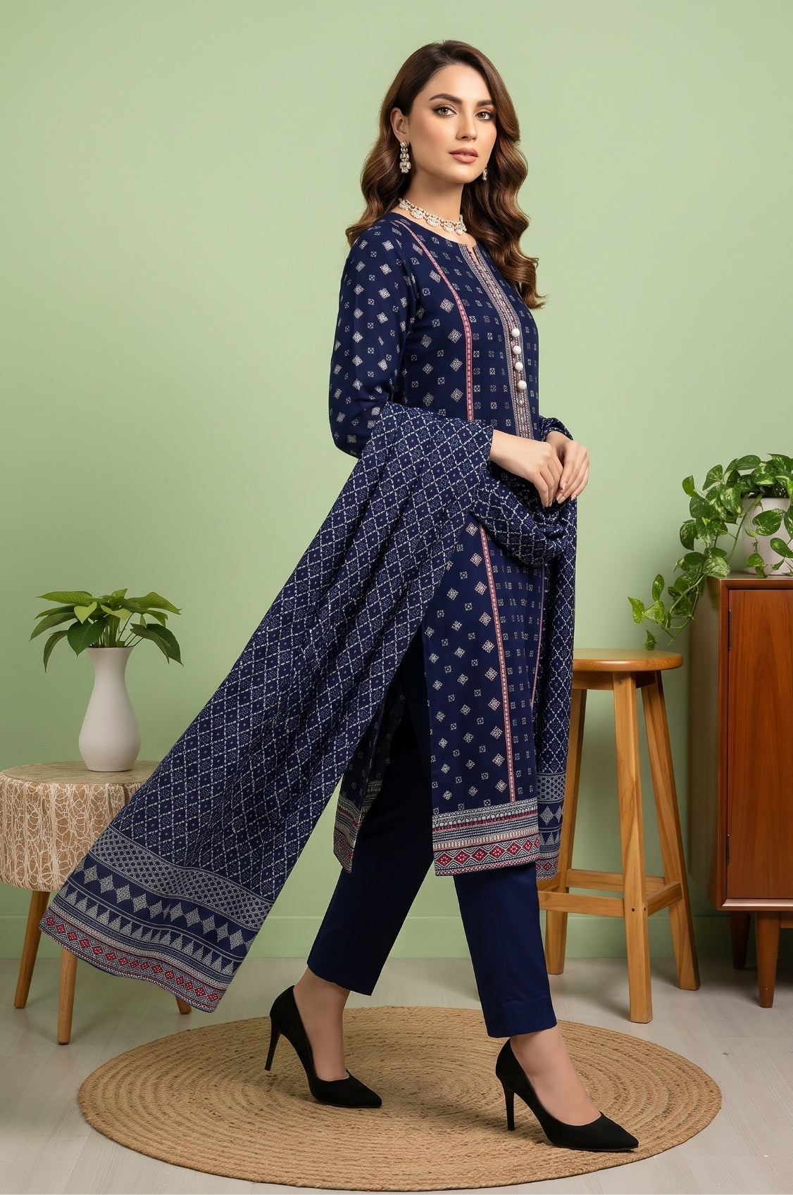 3PC PRINTED LAWN SUIT SR-136