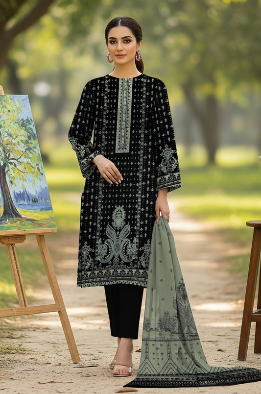 3PC PRINTED LAWN SUIT SR-139