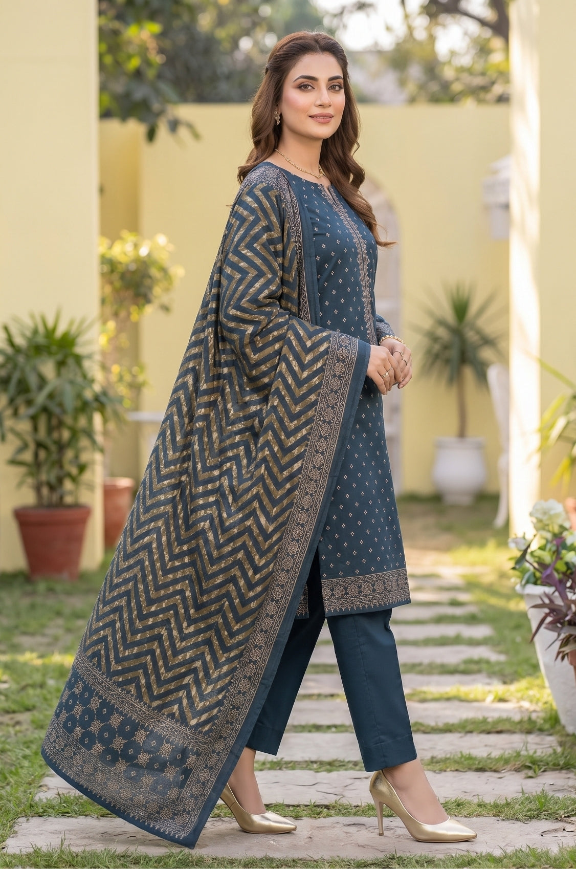 3PC PRINTED LAWN SUIT SR-142