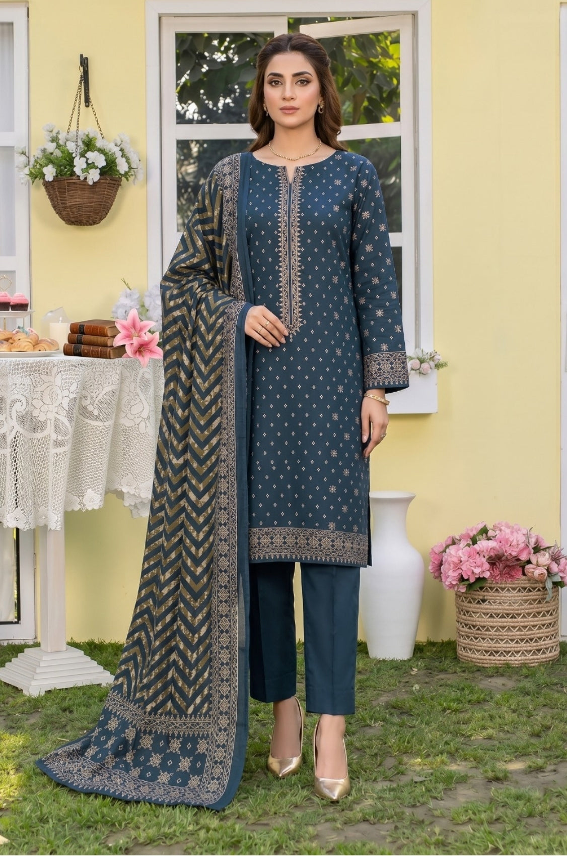 3PC PRINTED LAWN SUIT SR-142