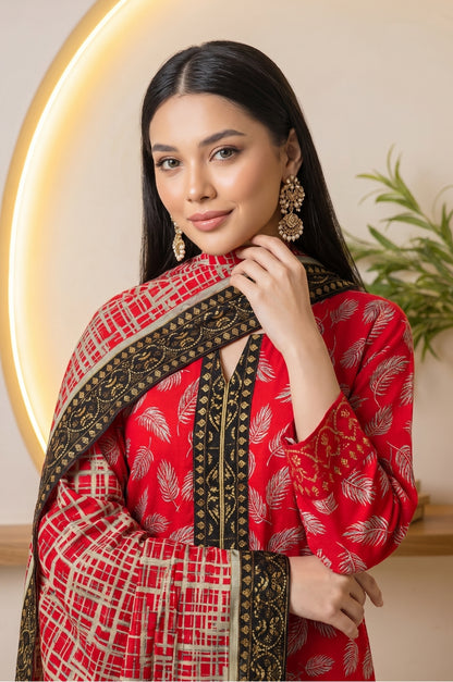 3PC PRINTED LAWN SUIT SR-141