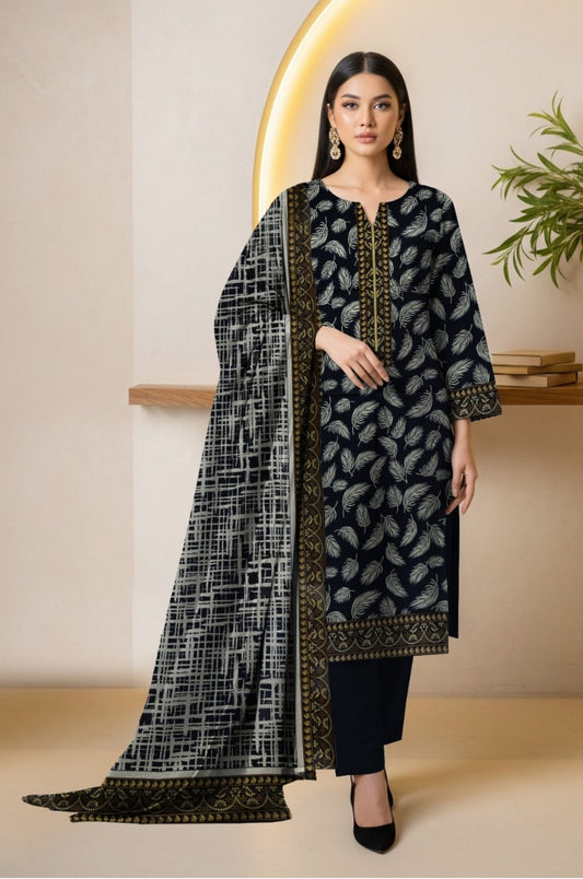 3PC PRINTED LAWN SUIT SR-145