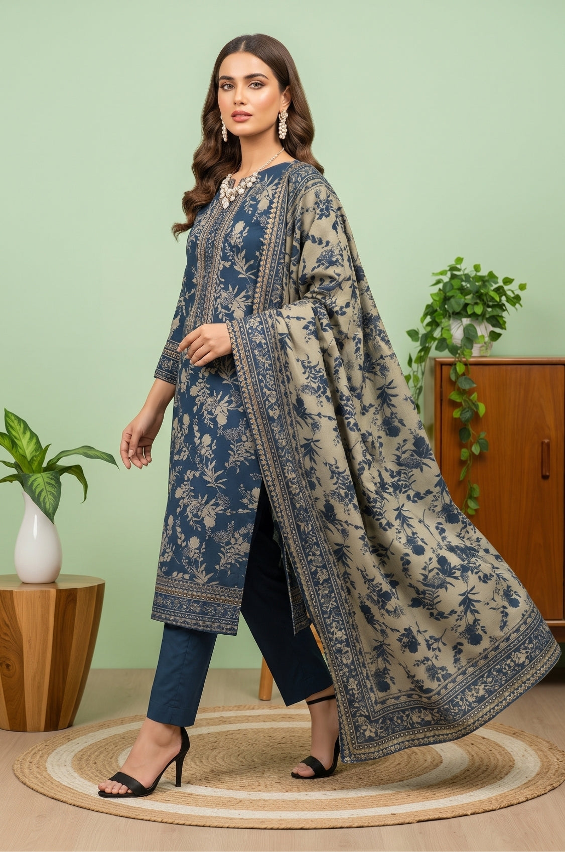 3PC PRINTED LAWN SUIT SR-137