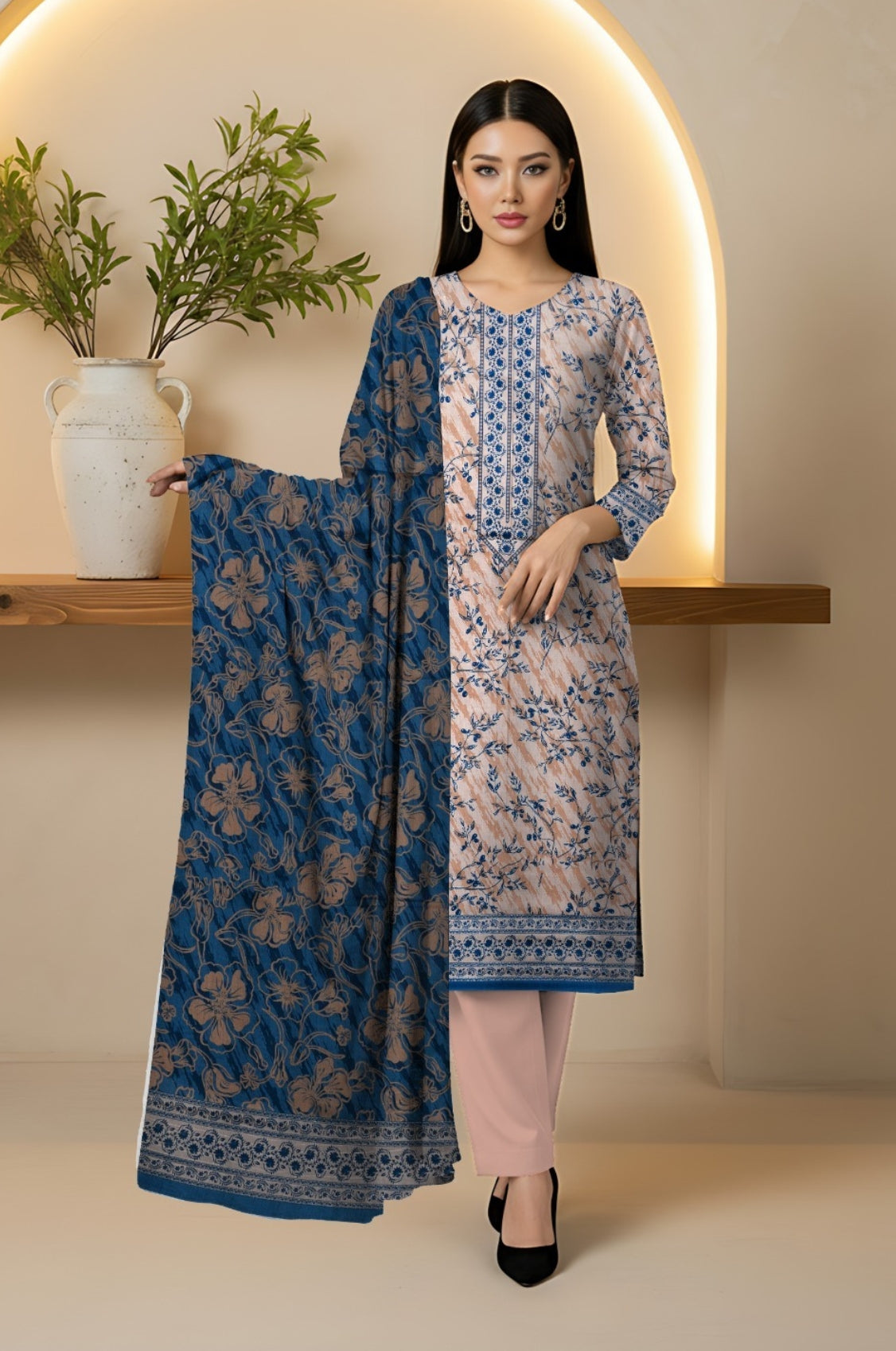 3PC PRINTED LAWN SUIT SR-138