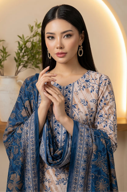 3PC PRINTED LAWN SUIT SR-138