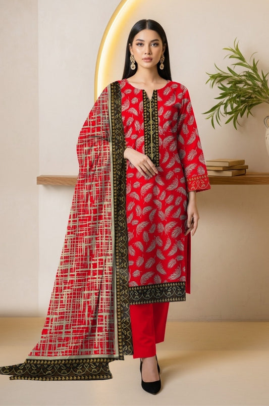 3PC PRINTED LAWN SUIT SR-141