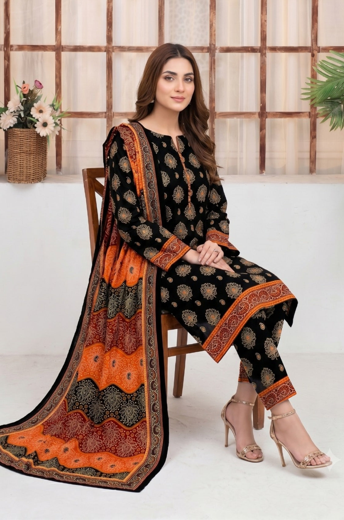 3PC PRINTED LAWN SUIT SR-140