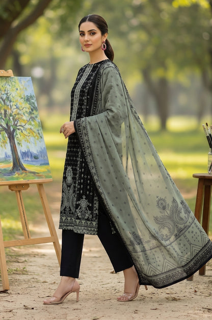 3PC PRINTED LAWN SUIT SR-139