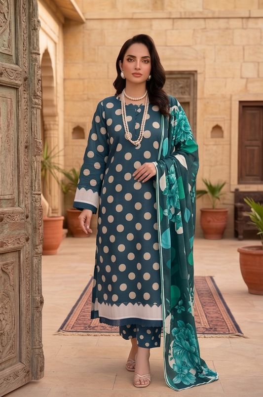 3PC PRINTED LAWN SUIT SR-118