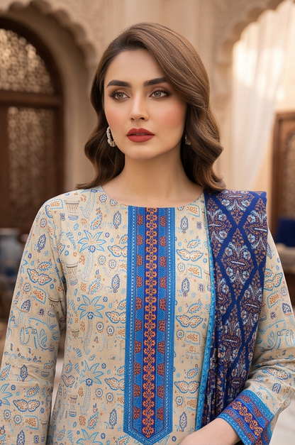 3PC PRINTED LAWN SUIT SR-124