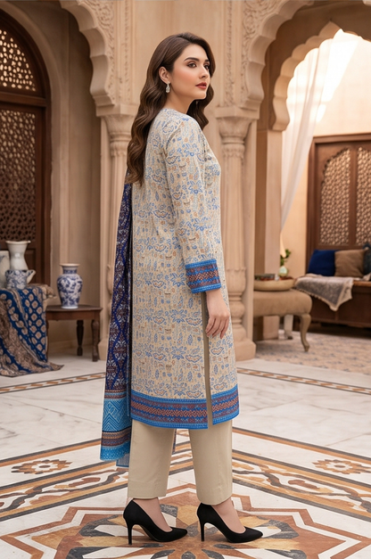 3PC PRINTED LAWN SUIT SR-124