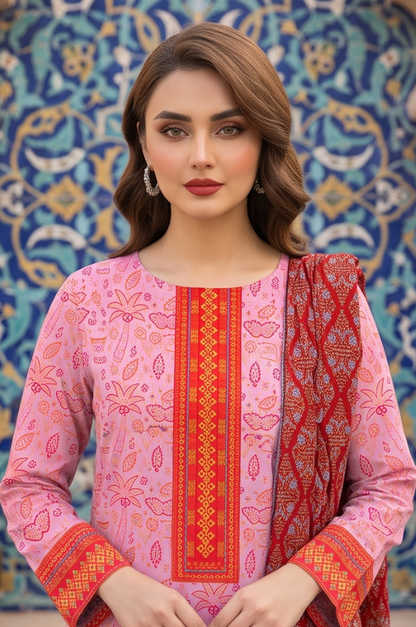 3PC PRINTED LAWN SUIT SR-108