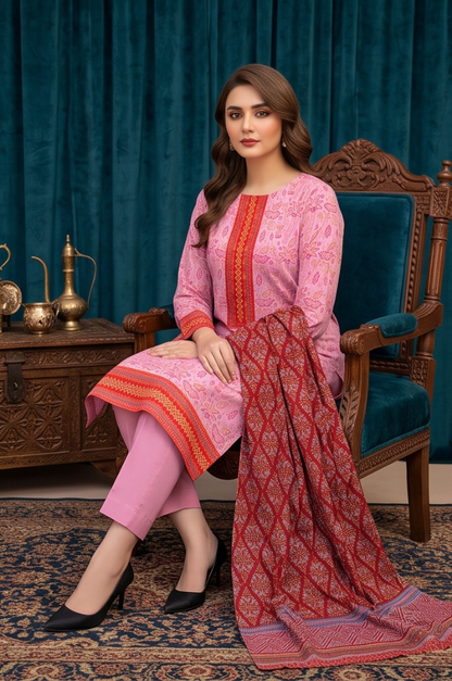 3PC PRINTED LAWN SUIT SR-108