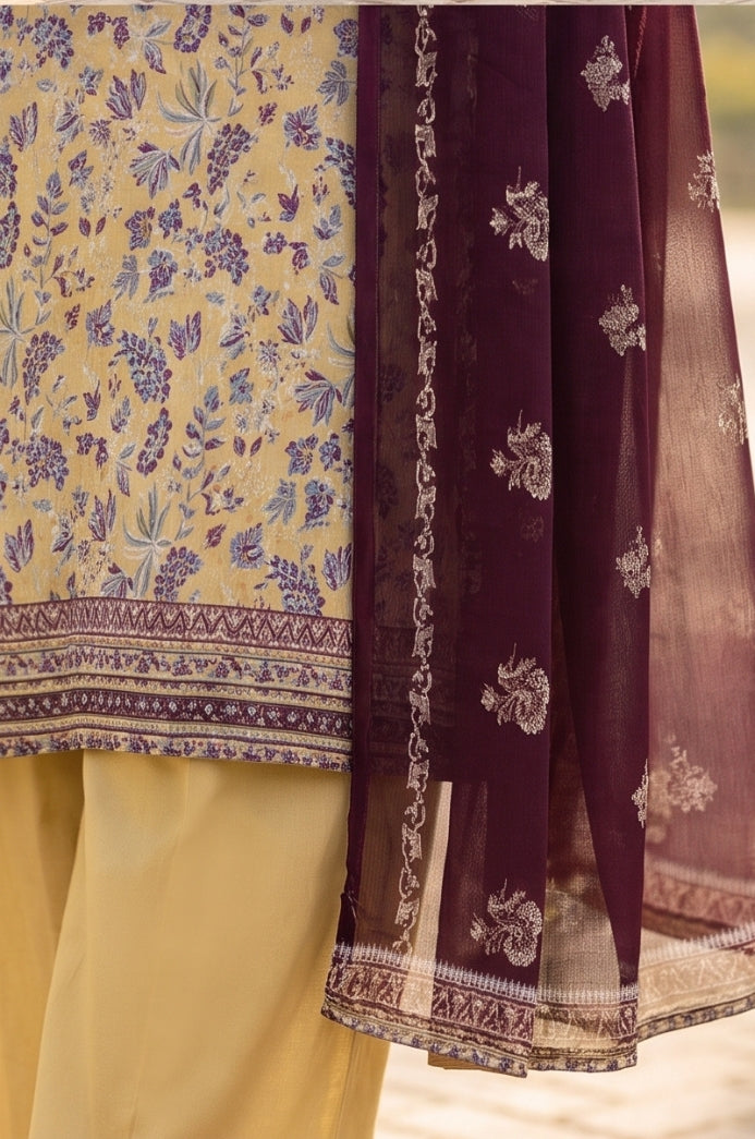 3PC PRINTED LAWN SUIT SR-119