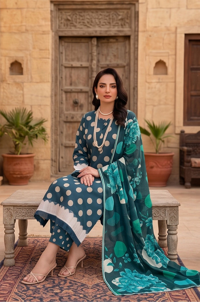 3PC PRINTED LAWN SUIT SR-118