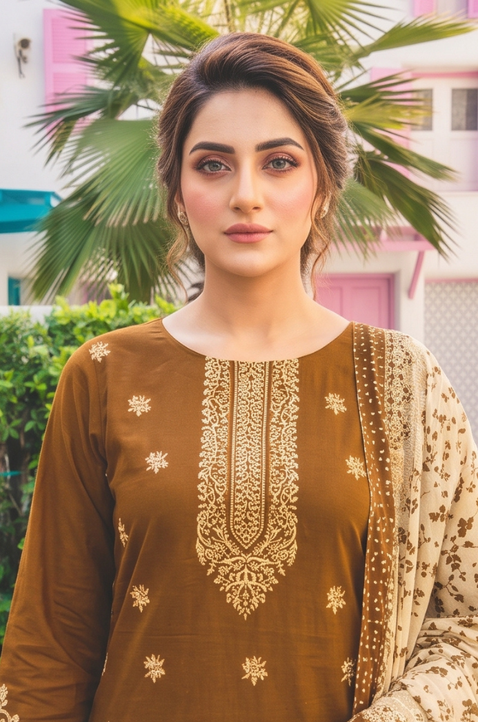 3PC PRINTED LAWN SUIT SR-130