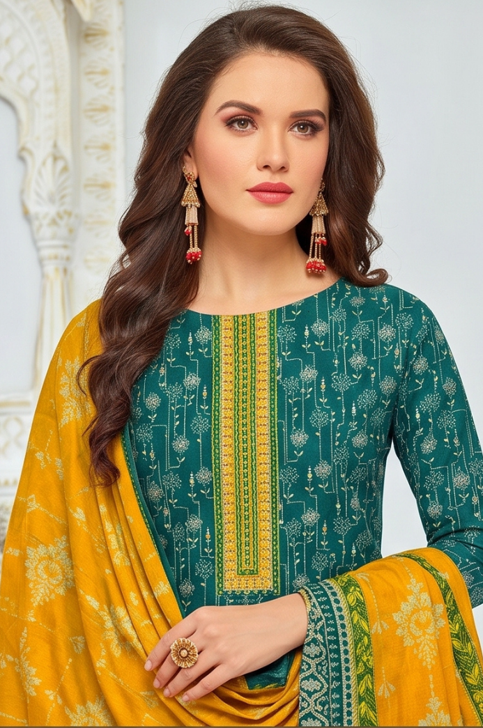3PC PRINTED LAWN SUIT SR-104