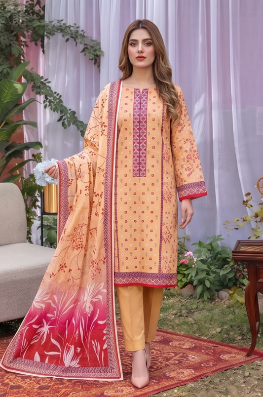 3PC PRINTED LAWN SUIT SR-126