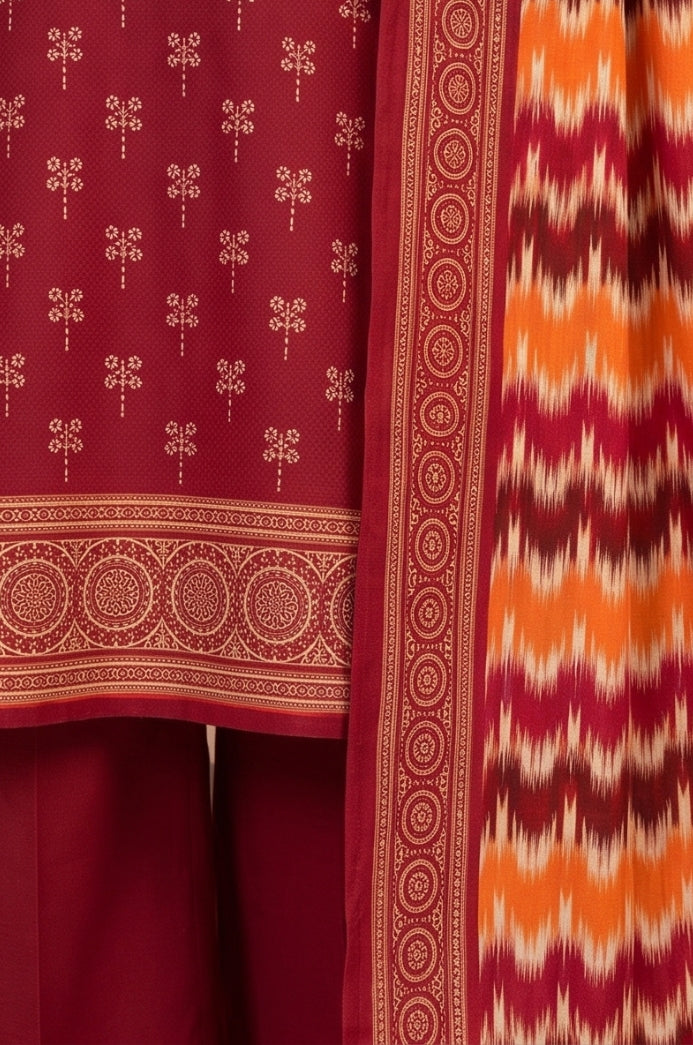 3PC PRINTED LAWN SUIT SR-109