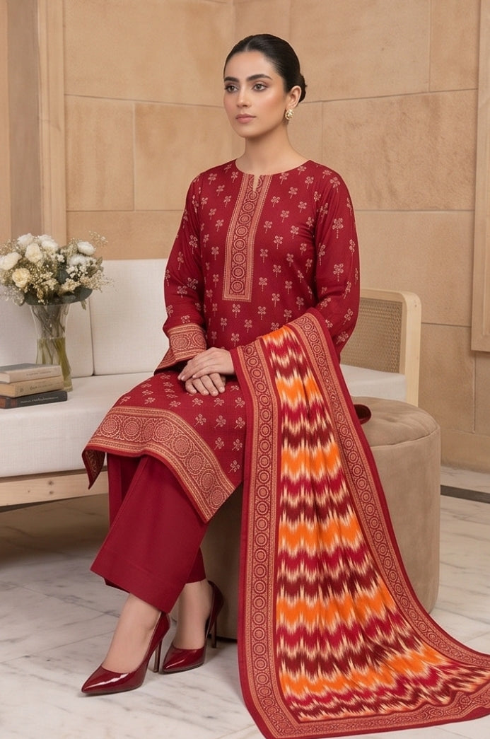 3PC PRINTED LAWN SUIT SR-109