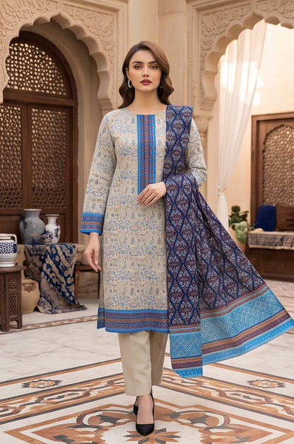 3PC PRINTED LAWN SUIT SR-124