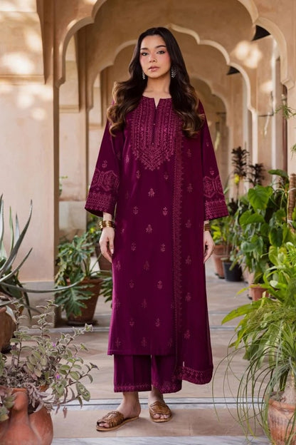 3PC EMBROIDERED LAWN SUIT - SR-758